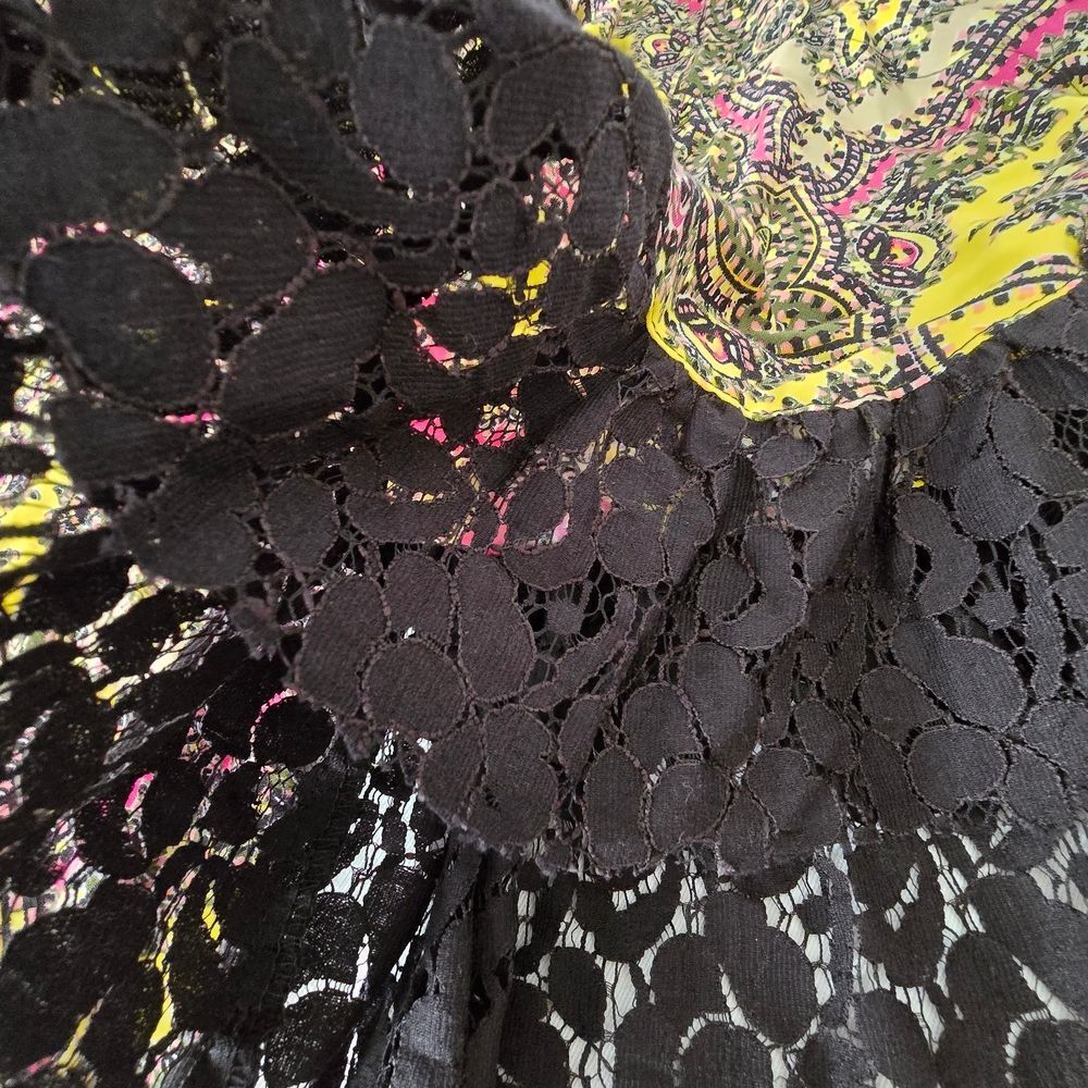 Uncle Frank Boho Paisley Lace Sleeve Dress M Yellow Pink Festival - Picture 6 of 13